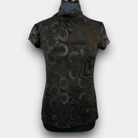 MELANIE LYNE ladies short sleeve turtleneck blouse black/gold‎ size 10 - Picture 1 of 9